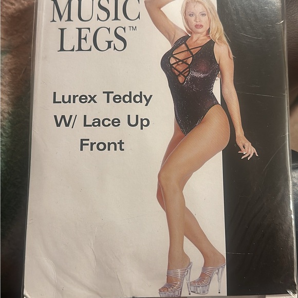Music Legs Black Lurex Lace-Up Teddy one size new - Picture 6 of 8